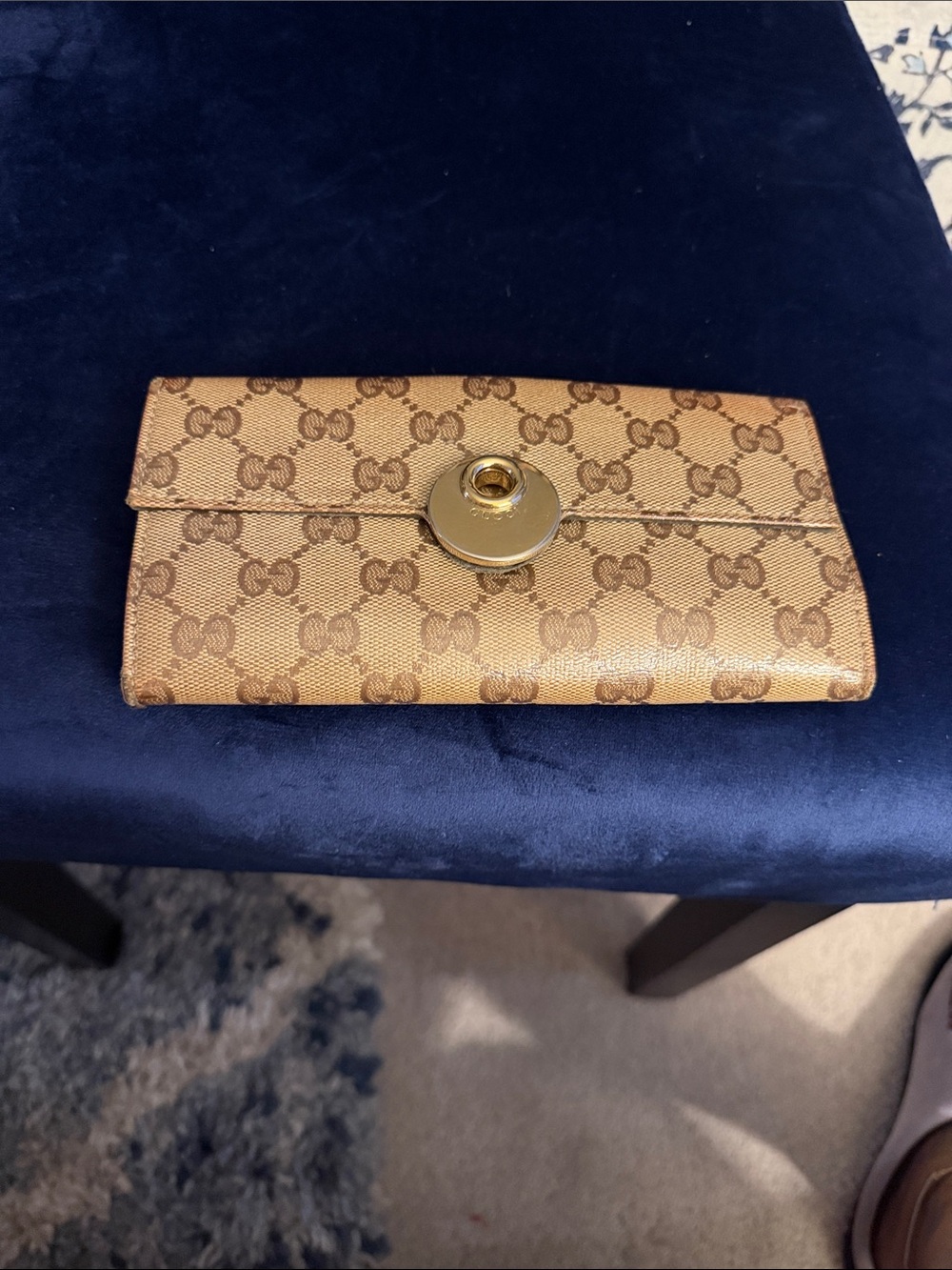 Gucci Beige and Brown GG Canvas Snap-Closure Continental Wallet